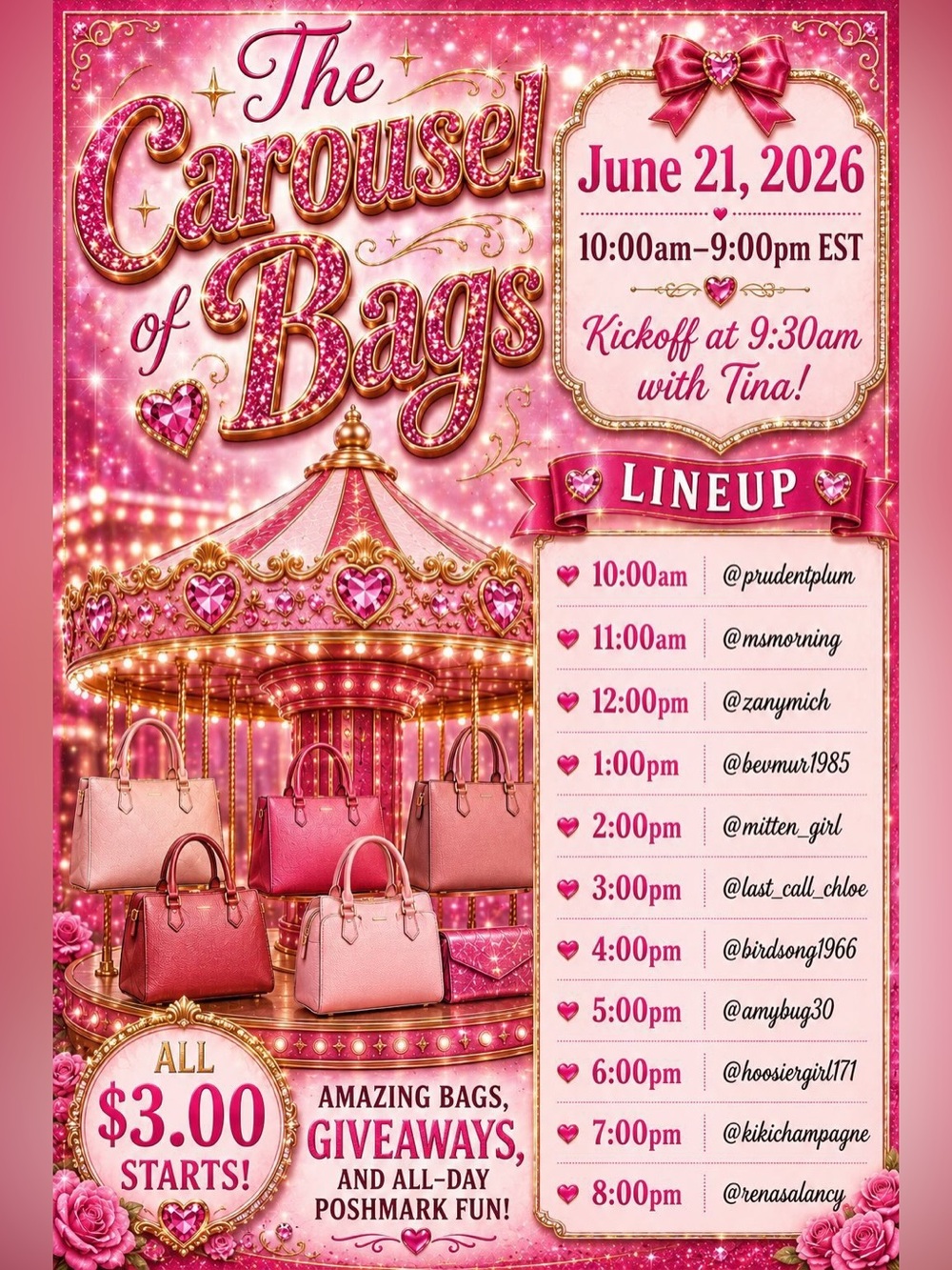 Carousel of Bags! $3 Starts on all Bags! 6/21/26